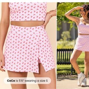 Pink Lily Pick Your Goals Pink Cherry Gingham Side Slit Skort Size M